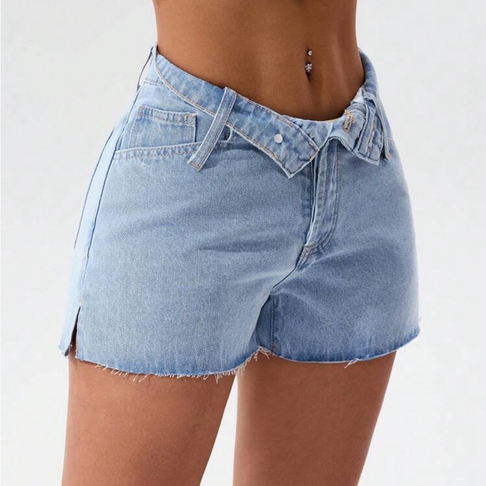 Women's Light Blue Fold-over Denim Shorts